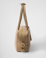 Re-Nylon and Leather Medium Top-Handle Bag With Padlock - Image 5